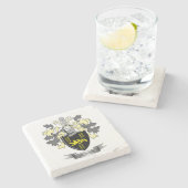 Morris Familienwappen-Wappen Steinuntersetzer (Seitenansicht)