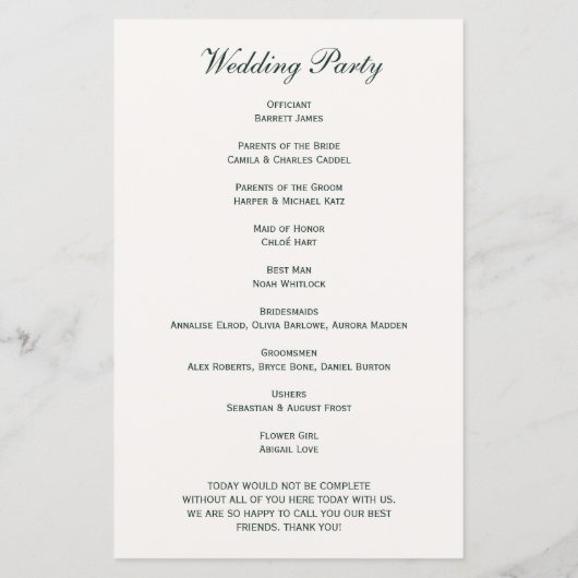 Morris Floral Garden Hochzeitsprogramm (Rückseite)