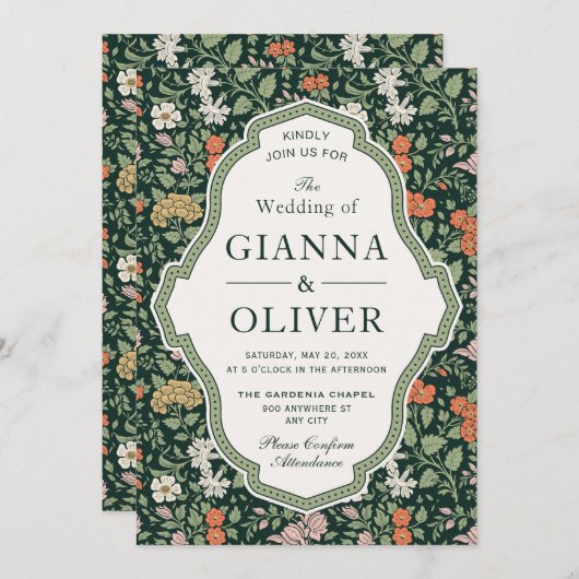 Morris Floral Garden Wedding Einladung (Vorne/Hinten)