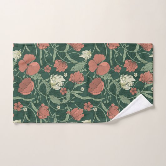 Morris Garden Green & Red Floral Badetuch Set (Handtuch)