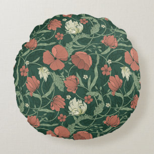 Morris Garden Green & Red Floral Rundes Kissen