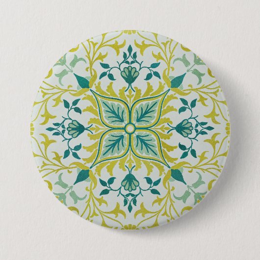 Morris Gelb Türkis Reben- und Blumenmuster Button (Vorderseite)