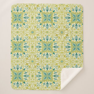 Morris Gelb Türkis Reben- und Blumenmuster Sherpadecke