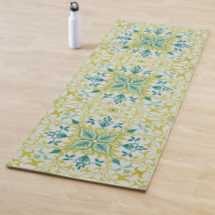 Morris Gelb Türkis Reben- und Blumenmuster Yogamatte