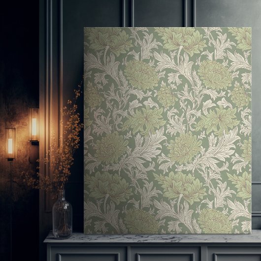 Morris Green Chrysanthemum Viktorianisches Muster Leinwanddruck