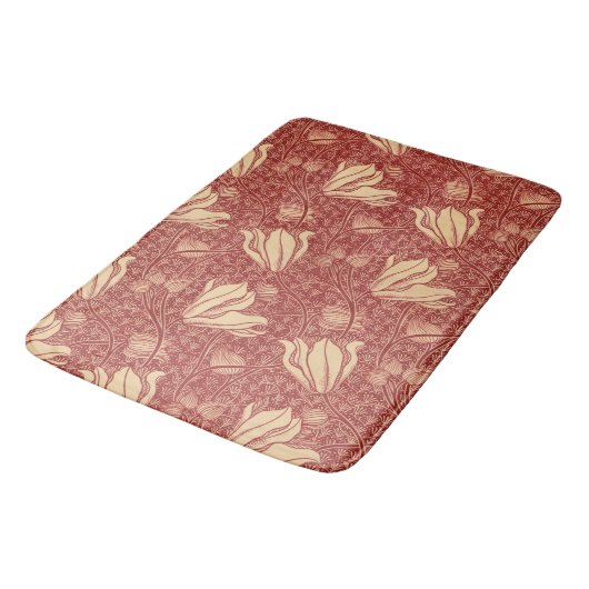 Morris Inspiriert Lily Blume Botanical Red Textile Badematte (Schrägansicht)