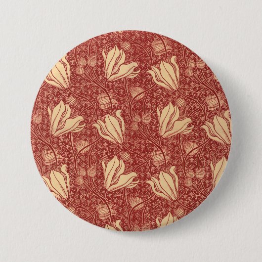 Morris Inspiriert Lily Blume Botanical Red Textile Button (Vorderseite)