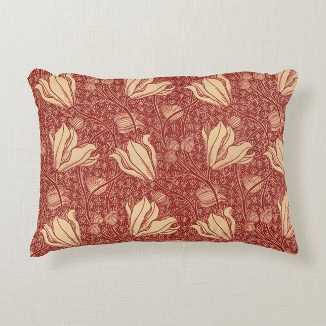 Morris Inspiriert Lily Blume Botanical Red Textile Dekokissen (Vorderseite)