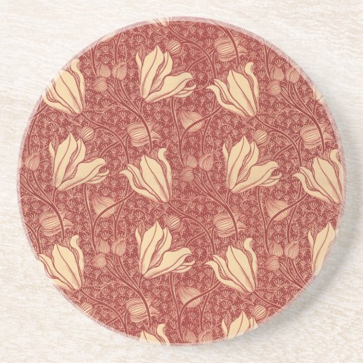 Morris Inspiriert Lily Blume Botanical Red Textile Getränkeuntersetzer (Vorne)