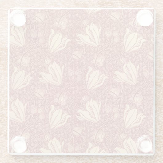 Morris Inspiriert Lily Blume Botanical Red Textile Glasuntersetzer (Rückseite)