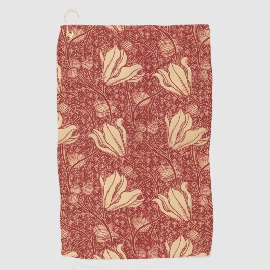 Morris Inspiriert Lily Blume Botanical Red Textile Golfhandtuch (Vorderseite)
