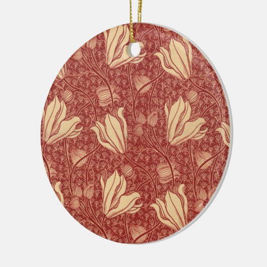 Morris Inspiriert Lily Blume Botanical Red Textile Keramik Ornament (Links)