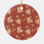 Morris Inspiriert Lily Blume Botanical Red Textile Keramik Ornament (Hinten)
