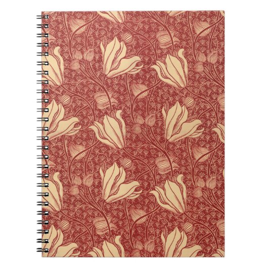 Morris Inspiriert Lily Blume Botanical Red Textile Notizblock (Vorderseite)
