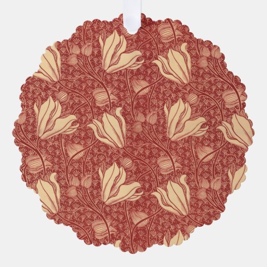 Morris Inspiriert Lily Blume Botanical Red Textile Ornament Karte (Vorderseite)
