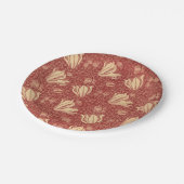 Morris Inspiriert Lily Blume Botanical Red Textile Pappteller (Schrägansicht)