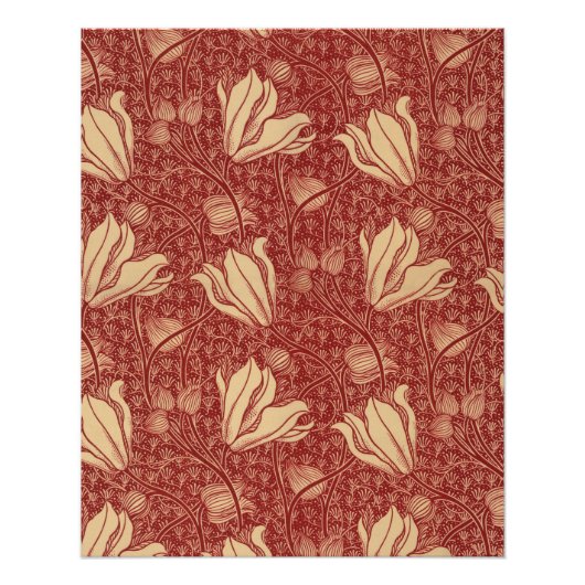Morris Inspiriert Lily Blume Botanical Red Textile Poster (Vorderseite)