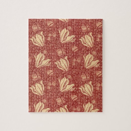 Morris Inspiriert Lily Blume Botanical Red Textile Puzzle (Vertikal)