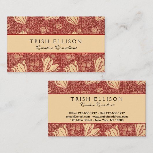 Morris Inspiriert Lily Blume Botanical Red Textile Visitenkarte (Vorne/Hinten)