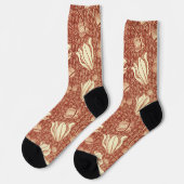 Morris Inspiriert Viktorianische Rote Lilienblüte Socken (Linkes Detail)