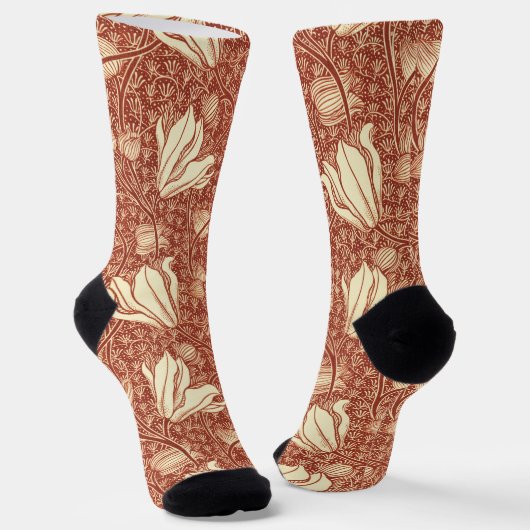 Morris Inspiriert Viktorianische Rote Lilienblüte Socken (Gewinkelt)