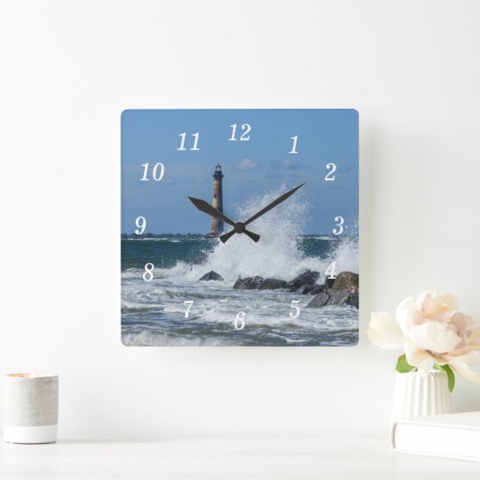 Morris Island Lighthouse Splash Wall Clock Quadratische Wanduhr (Zuhause)