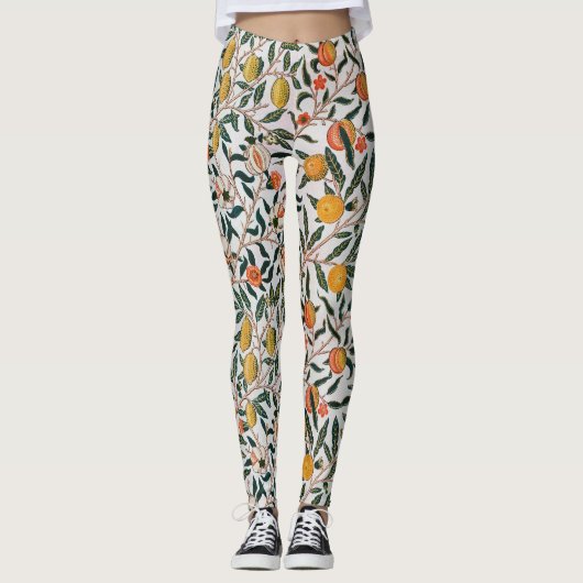 Morris Light Background Antikes Pomegrana Muster Leggings (Vorderseite)