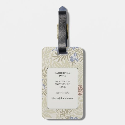 Morris Lt Blue & Rust Larkspur Muster Gepäckanhänger (Rückseite vertikal)