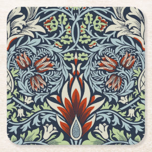 Morris Navy Blau Schlangenkopf-Blumenmuster-Tapete Rechteckiger Pappuntersetzer