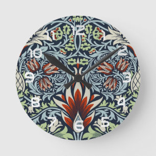 Morris Navy Blau Schlangenkopf-Blumenmuster-Tapete Runde Wanduhr
