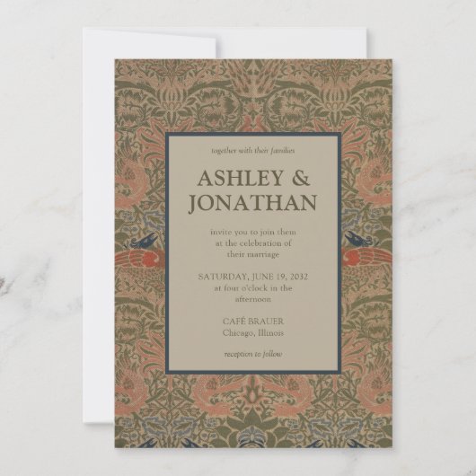 Morris Peacock & Dragon Pattern Wedding Einladung (Vorderseite)