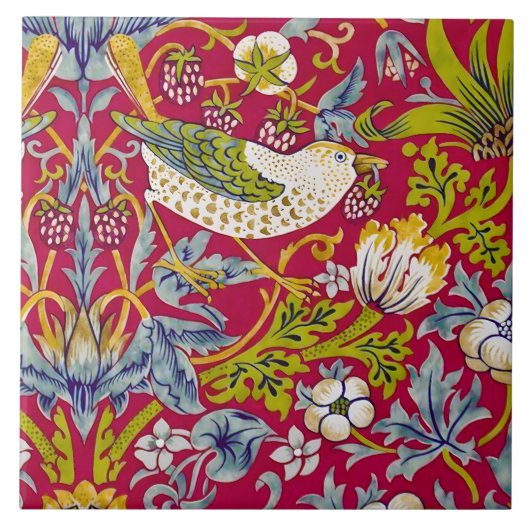 Morris Red Background Strawberry Diief Pattern Fliese (Vorderseite)