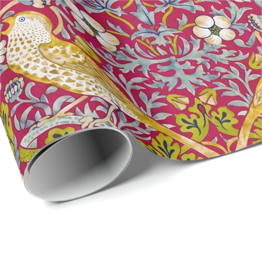 Morris Red Background Strawberry Diief Pattern Geschenkpapier (Rolleneckpunkt)