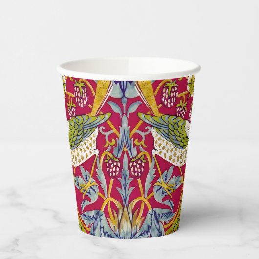 Morris Red Background Strawberry Diief Pattern Pappbecher (Links)