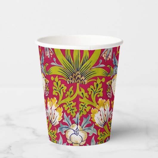 Morris Red Background Strawberry Diief Pattern Pappbecher (Rechts)