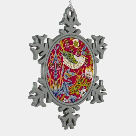Morris Red Background Strawberry Diief Pattern Schneeflocken Zinn-Ornament (Links)