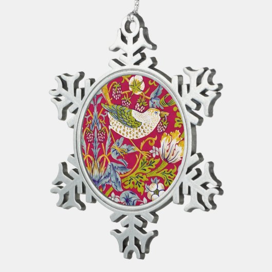 Morris Red Background Strawberry Diief Pattern Schneeflocken Zinn-Ornament (Rechts)