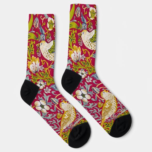 Morris Red Background Strawberry Diief Pattern Socken (Rechts)