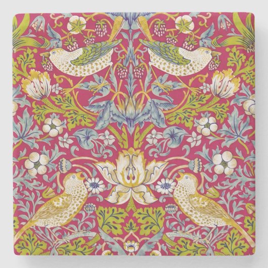 Morris Red Background Strawberry Diief Pattern Steinuntersetzer (Vorderseite)
