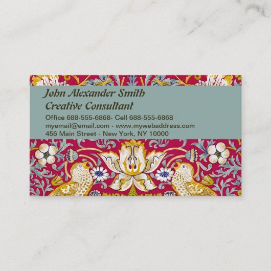 Morris Red Background Strawberry Diief Pattern Visitenkarte (Vorderseite)