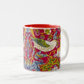 Morris Red Background Strawberry Diief Pattern Zweifarbige Tasse (VorderseiteRechts)