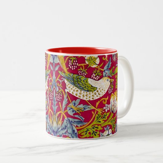 Morris Red Background Strawberry Diief Pattern Zweifarbige Tasse (VorderseiteRechts)