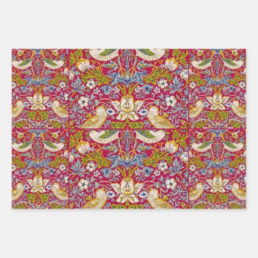 Morris Red Background Strawberry Thief Pattern Geschenkpapier Set (Vorderseite 2)