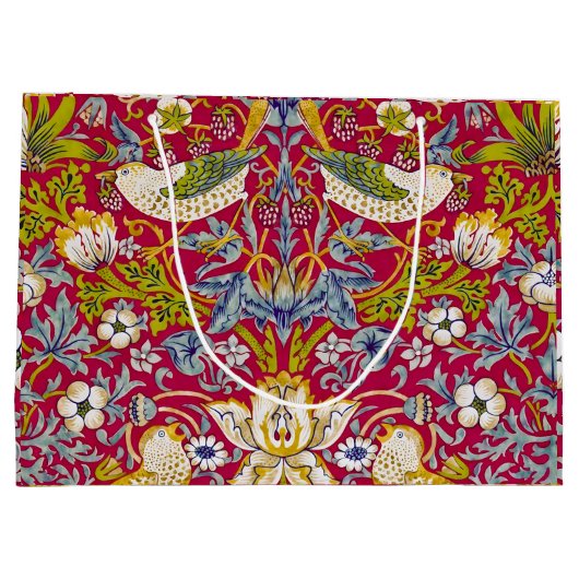 Morris Red Background Strawberry Thief Pattern Große Geschenktüte (Rückseite)