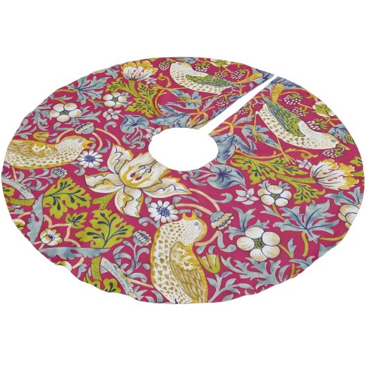 Morris Red Background Strawberry Thief Pattern Polyester Weihnachtsbaumdecke (Schrägansicht)