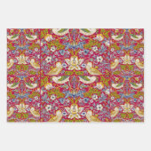 Morris Roter Hintergrund Strawberry Thief Muster Geschenkpapier Set (Vorderseite)