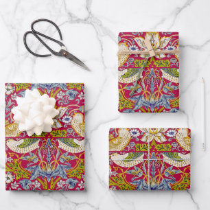 Morris Roter Hintergrund Strawberry Thief Muster Geschenkpapier Set