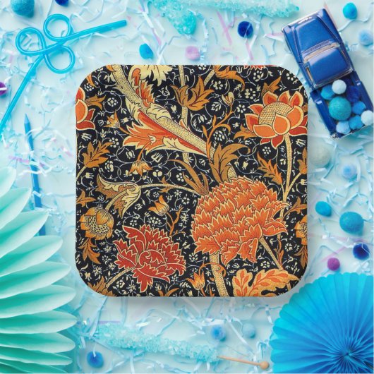 Morris - rotes, buntes Blumenmuster Papierplatte Pappteller (Party)