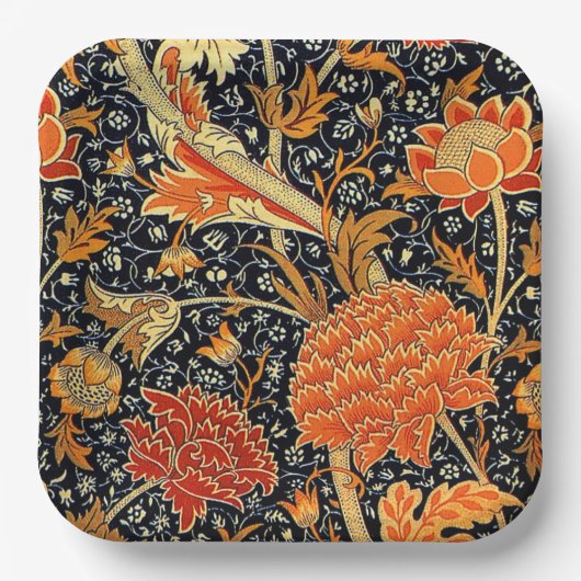 Morris - rotes, buntes Blumenmuster Papierplatte Pappteller (Vorderseite)