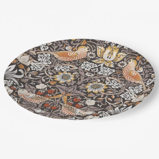 Morris Strawberry Thief Floral Pattern Earth Tones Pappteller (Schrägansicht)